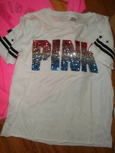 VS Victoria's secret PINK ~ bling shirt top t-shirt ~ small - Picture 1 of 2