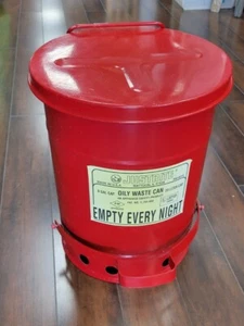 Justrite - Oily Waste Can - Foot Lever - 6 Gallon - Red Galvanized Steel   - Picture 1 of 12