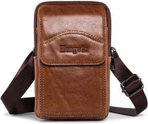 Hengwin Genuine Leather Phone Crossbody Bag with Shoulder Strap Men Purse Belt L - Picture 1 of 7