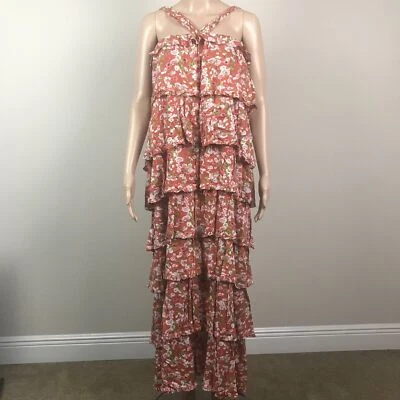 Maxi vestido halter halter rojo floral con capas talla 42 TOV para mujer Foto 1 de 4