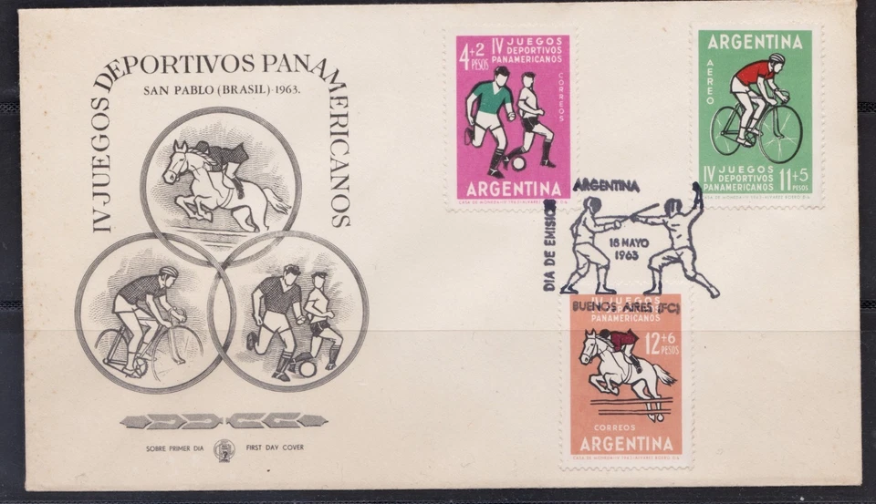 1963 ARGENTINA FDC 4th PAN AMERICAN GAMES SAO PAULOSPORTS/FOOTBOLL/CYCLING/HORSE - Image 1 of 1