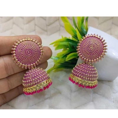 Conjunto de joyas pendientes nupciales Kundan Chandbali Jumka indios Bollywood chapados en oro Foto 1 de 4