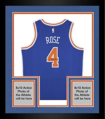 Camiseta deportiva enmarcada Derrick Rose New York Knicks autografiada Nike azul icono swingman Foto 1 de 4