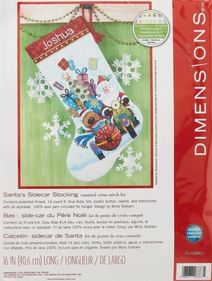 Counted Cross Stitch 'Santa's Sidecar' Personalized Christmas Stocking Kit, L... - Image 1 of 3