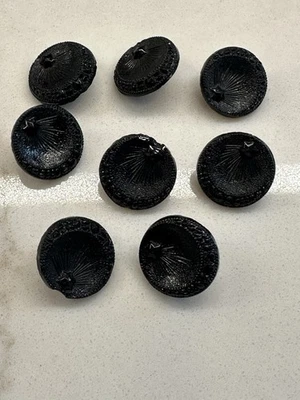 Black Glass (8) Shooting Star, Crescent Star Design Buttons 2 Have Small Chips - Image 1 of 4