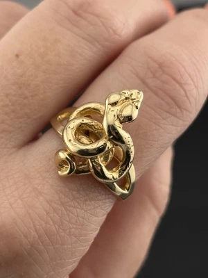 Estate 14k Yellow Gold Snake Ring Figural Viper Cobra Curled sz 6.5 HEAVY 6.89g - Image 1 of 4