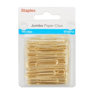 Staples Jumbo Gold Paper Clips Smooth 100/Pack (32012) 480112 - Picture 1 of 3