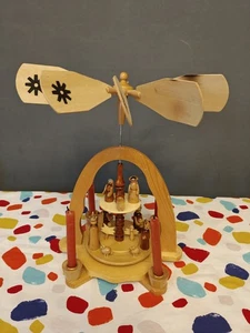 Vintage Wooden German Spinning Christmas Carousel Candle Holder Traditional  - Picture 1 of 17