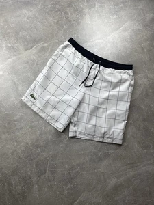 Lacoste x Andy Roddick Tennis Shorts White Grid Pattern Size 4 L Athletic Perfom - Picture 1 of 11