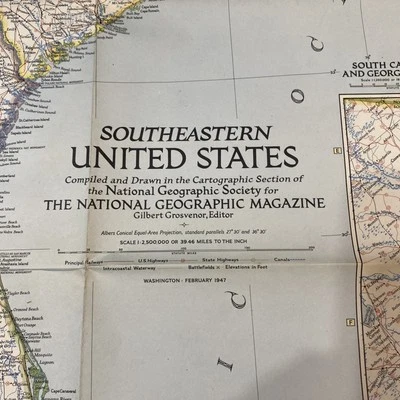 United States Map Date 02/1947 - National Geographic Map - 30” X 26 1/2” - Image 1 of 4