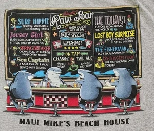 Sz L Maui Mike's Raw Bar Beach House Gray Short Sleeve T-Shirt Sharks Hawaii - Picture 1 of 7