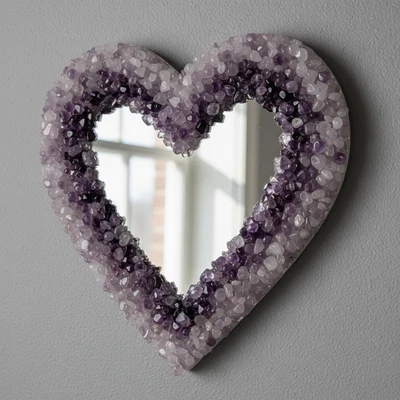Modern Smokey Quartz with Amethyst Quartz Stone Handmade Heart Mirror For Gifts - Image 1 of 4