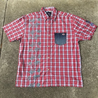 Camisa Bugle Boy Para Hombre Grande Roja Azul A Cuadros Floral Estampado Hawiiano Denim Poc Foto 1 de 4
