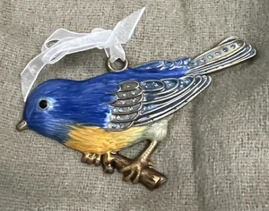 Kirkland's BLUE BIRD CHRISTMAS TREE ORNAMENT~Rhinestone*Metal*Cabochon Enamel - Picture 1 of 10