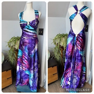 Betsy & Adam Dress Long Gown Open Back Sz 10 Jeweled Colorful Animal Print Prom - Image 1 of 4