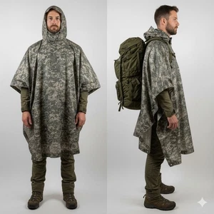 US Army ACU Digital Camo Wet Weather Poncho Military Ripstop Rain Gear ORC - Picture 1 of 10