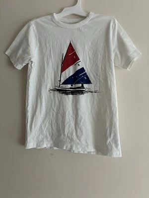 crewcuts Kids Boys Red Sailboat 100% Cotton Crewneck Short Sleeve Shirt White 8 - Image 1 of 4