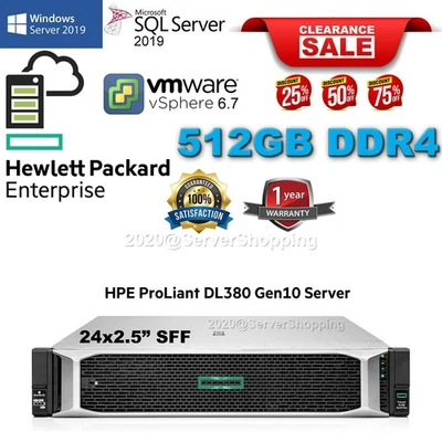 HP DL380 Gen10 G10 44-Core GOLD 6152 512GB DDR4 1.92TB SSD 28.8TB SAS 10K LOT - Image 1 of 4