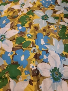 Vintage 60's Fabric Mod Retro Flower Power Leaf Print Green Blue 39 x 46 Hippie - Picture 1 of 2
