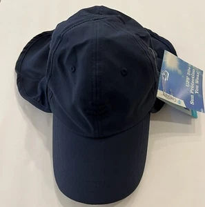 Coolibar UPF 50 Kids Surfs Up All Sport Hat Baseball Cap w/Drape L/XL Navy Blue - Picture 1 of 12