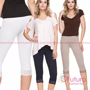 PREMIUM Qualität Leggings mit Spitze Cropped 3/4 Länge Hose FL1PR - Bild 1 von 8