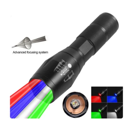 Jagd Taschenlampe Rot Blau Grün Weiß LED Taschenlampe Wasserdichtes Licht Zoom - Bild 1 von 4