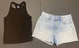 Girls Old Navy Outfit size 8 - Black Tank w/High Rise Jean Shorts EUC - Picture 1 of 7