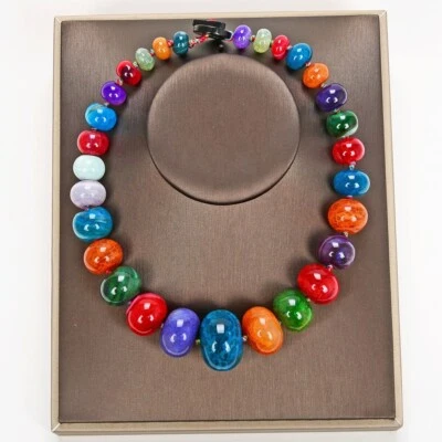 19" Multi Color Rondelle Graduate Mix Color Agate Chokers Necklace For Women - Image 1 of 4