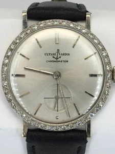 14K White Gold Ulysse Nardin Chronometer Diamond Bezel Leather Band (AP2044574) - Picture 1 of 5