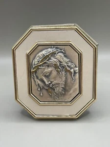 Vintage JESUS Self Standing Decor 2 7/8'' Tall 925 Sterling Silver Italy Framed - Picture 1 of 7