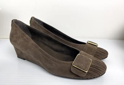Stuart Weitzman Women Suede Wedge Slip On Shoes 1.5”H Brown Size 6.5 Comfy - Image 1 of 4