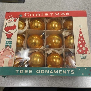 12 Gold Vintage Fantasia Brand Christmas Ornaments Round In Box - Picture 1 of 3