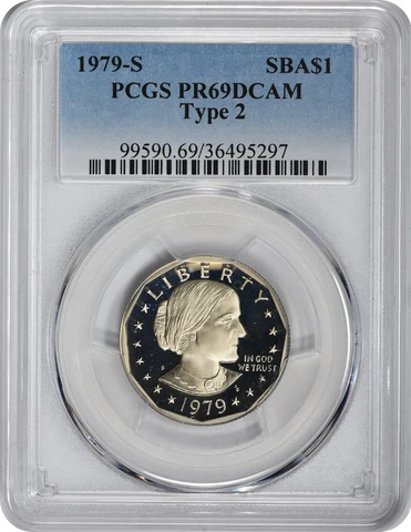 1979-S Type 2 Susan B Anthony Dollar SBA PR69DCAM PCGS Proof 69 DC Clear 'S' Cover