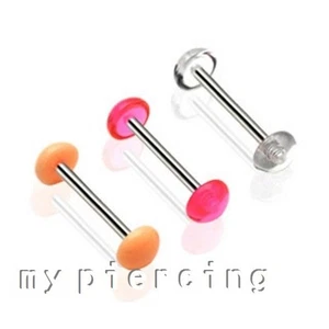 14G 12G 10G Steel Barbell No-Ceum Hide Half Ball Acrylic Tongue Ring Retainer - Picture 1 of 2