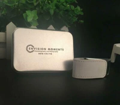 USB 3.0 white leather flash drive Personalised wedding photography studio logo - Image 1 of 4