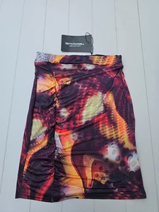 Ladies Prettylittlething Muticolour Tie dye Boho Hippie Sz 6 Slinky Ruched Side - Picture 1 of 5