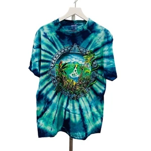Vintage Delta 1991 Mike Dubois Single Stitch TyeDye Mayan Pyramid Rainforest Shirt L - Bild 1 von 11
