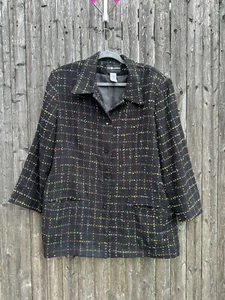 Sag Harbor Vintage Colorful Mini Tasseled Tweed Blazer Jacket in Black Size 18W - Picture 1 of 16
