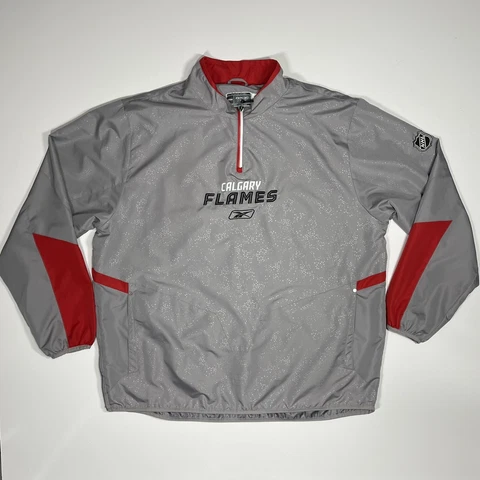 Vintage CCM Reebok Calgary Flames NHL Windbreaker Grey Pullover Jacket XXL Cover