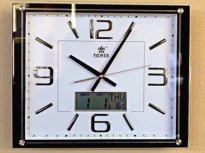 Office Analog Digital Quiet Wall Clock Date Display-0513 White - Image 1 of 4