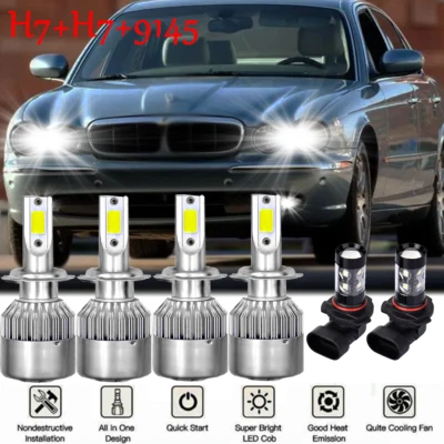 For Jaguar XJ8 1998-2003 Combo 6x LED Headlight High/Low + Fog Lights Bulbs Kit - Image 1 of 4
