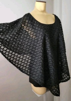 NY Collection Evening  Black Cape Asymmetrical Blouse Top Scoop Neck  SZ XL - Image 1 of 4