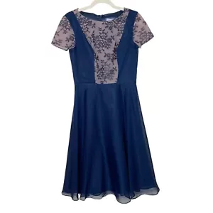 JS Collections Navy Lace Cocktail Dress Womens Size 4 Short Sleeve Party Evening - Picture 1 of 8