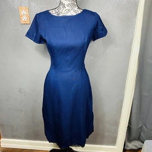 True Vintage 50s 60s Helen Whiting Navy Sheath Wiggle Dress Librarian - Picture 1 of 11