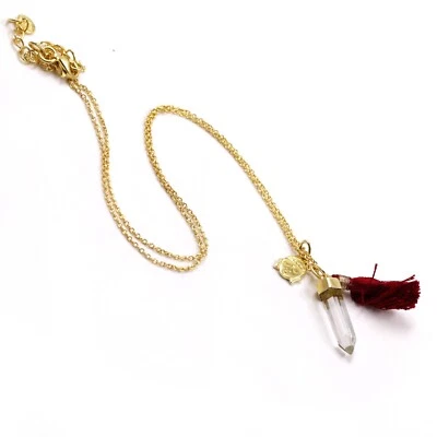 Collana in argento 925 placcato oro cristallo trasparente quarzo ciondolo Bud... - Immagine 1 di 3