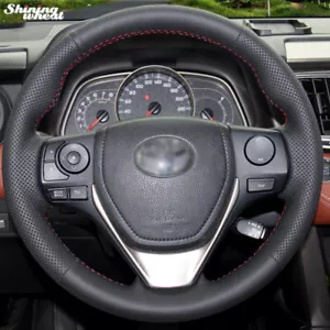 Car Hand-stitched Black Leather Steering Wheel Cover for Toyota RAV4 2013-2014 - Picture 1 of 9