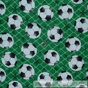 BonEful FABRIC FQ Cotton Quilt Green Grass Soccer Ball Net Boy Star Black White - Picture 1 of 14