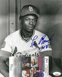 Foto firmada de Lou Brock 8x10 con certificado de autenticidad JSA #II87501 Cardenales de San Luis - Imagen 1 de 2