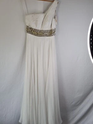 Imoda Ivory Chiffon One Shoulder Ruched Crystal Diamante Wedding Dress Sz 10 - Image 1 of 4