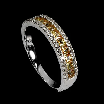 925 Sterling Silver Ring Princess Cut Sapphire Topaz Natural Gemstone Jewelry - Image 1 of 4